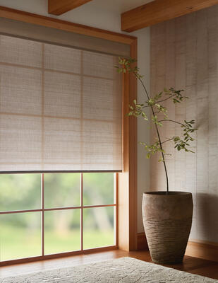 Dash woven-to-size grassweave windowcovering, shown in Ceramic
